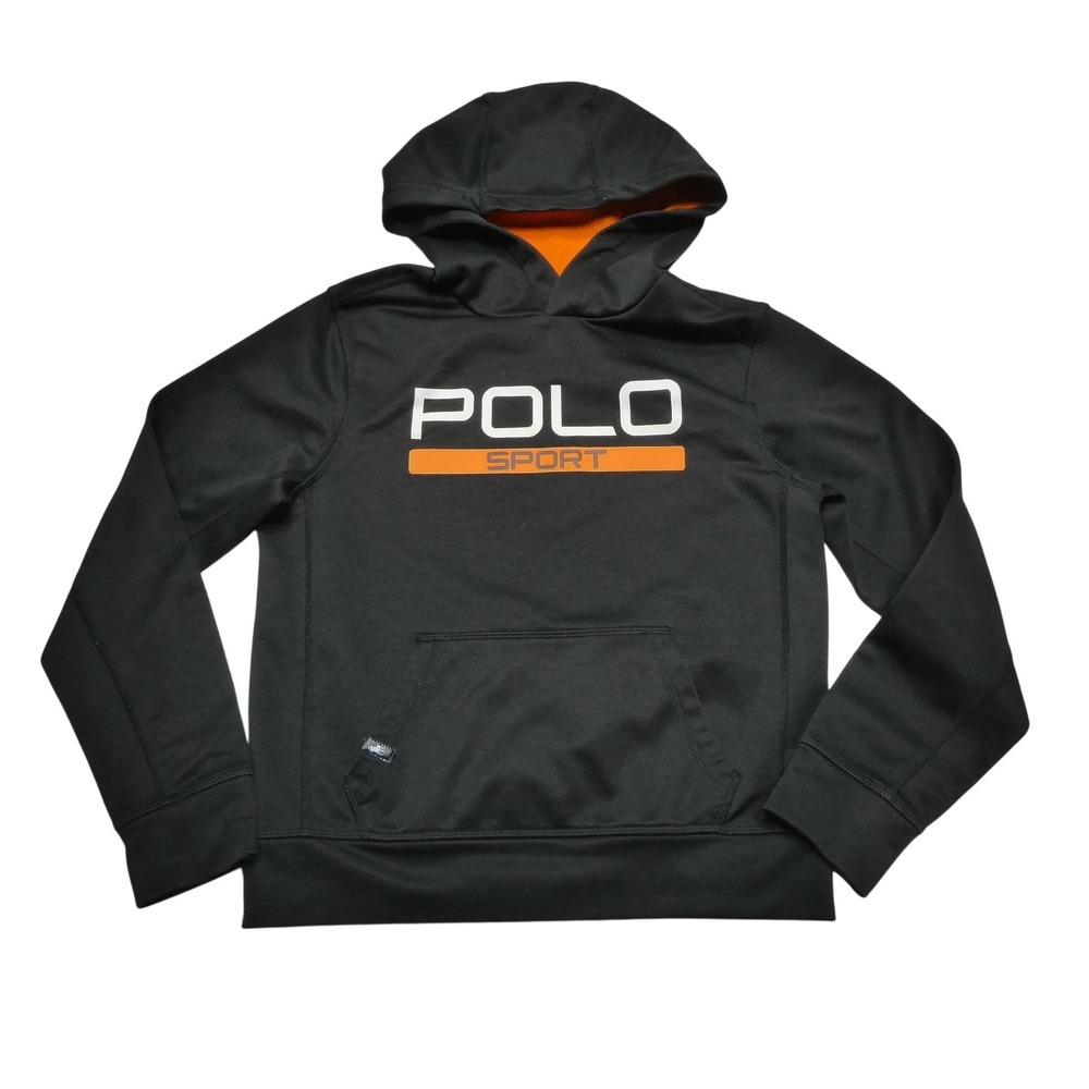 Polo Sport Ralph Lauren‎ Hoodie Youth Medium Black Orange Performance Pullover